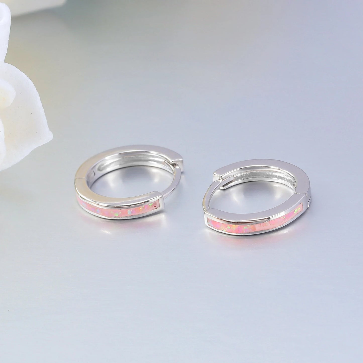 CiNily Simple Small Round Opal Hoop Earrings for Women 925 Sterling Silver Dainty Huggie Earrings Tiny Ear Jewelry Gifts 12mm