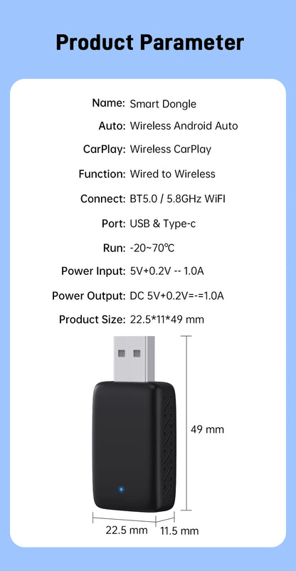 2025New Wired to Wireless Carplay Android Auto 2in1 Mini Adapter Dongle Auto Connect Plug&Play Bluetooth WiFi Universal Mini Box