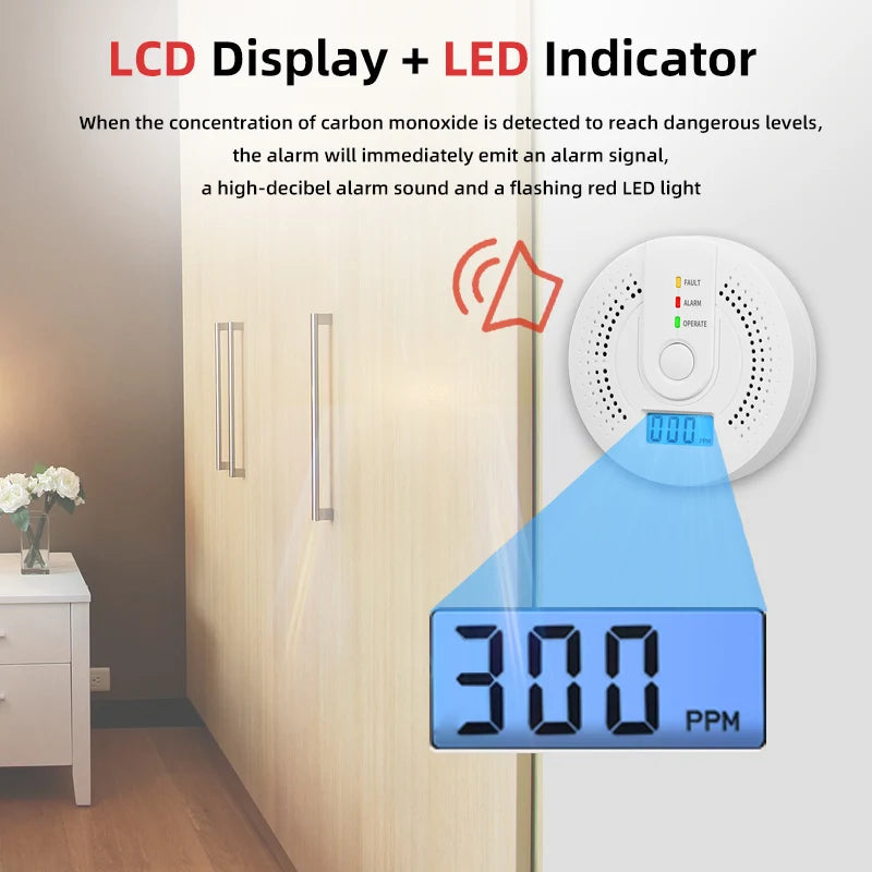 Independent CO Alarm Sensor Carbon Monoxide Alarm Detector High Sensitive Warning LCD Display CO Alarm