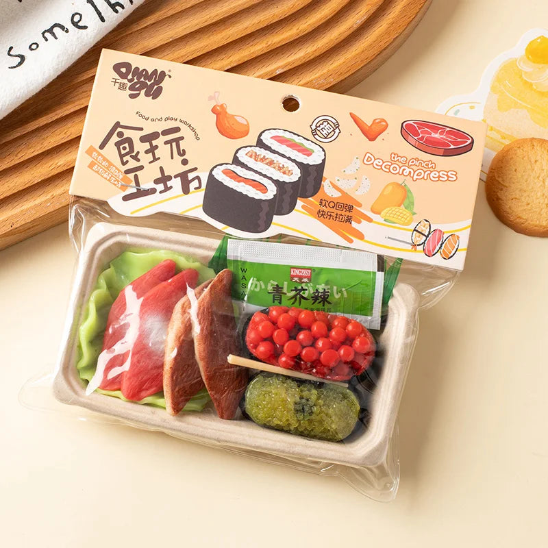 Funny Simulation Food Fidgets Toys Sushi Fruit Mochi Squishy Sensory Toy for Kids Adults TPR Squeeze Stress Relief Abreact Toy