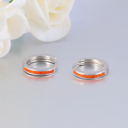 CiNily Simple Small Round Opal Hoop Earrings for Women 925 Sterling Silver Dainty Huggie Earrings Tiny Ear Jewelry Gifts 12mm