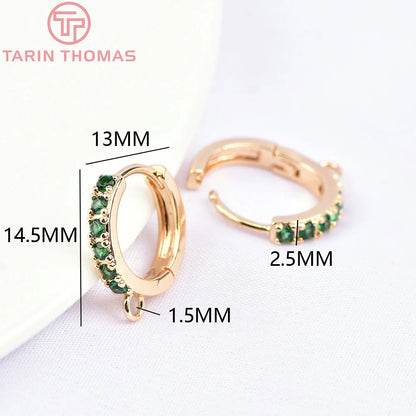 (1980)4PCS 13MM 24K Gold Color Plated Brass with Zircon Earring Hoop Earring Hooks for DIY Jewelry Making Finding  Accessorie