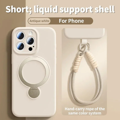 Liquid Silicone Bracket Magnetic Case For iPhone 17 16 15 14 13 Pro Max Air Magsafe With Hanging Rope Anti Fall Protective Cover