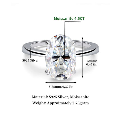 Certified 4.5CT Oval All Moissanite Ring 925 Sterling Silver for Women Sparkling Lab Diamond Engagement Wedding Band Jewelry GRA