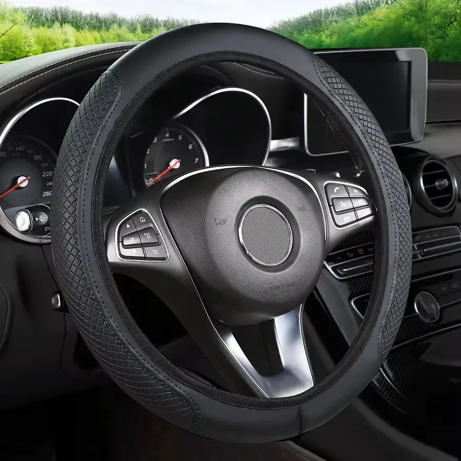 Steering Wheel Cover Anti Slip Breathable Steering Cover Universal Microfiber PU Leather Steer Wheel Protector No inner circle