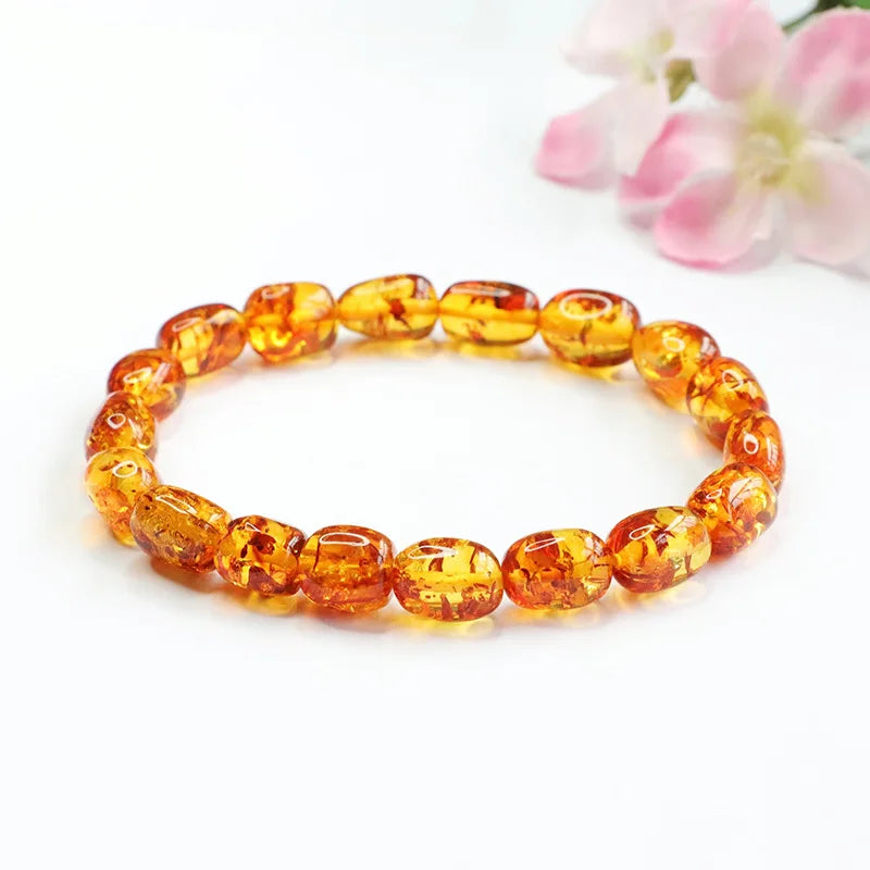 Natural Amber Flower Ring Women Healing Gemstone Fine Jewelry Genuine Baltic Amber Floral Rings Adjustable Anillos Mujer Gifts