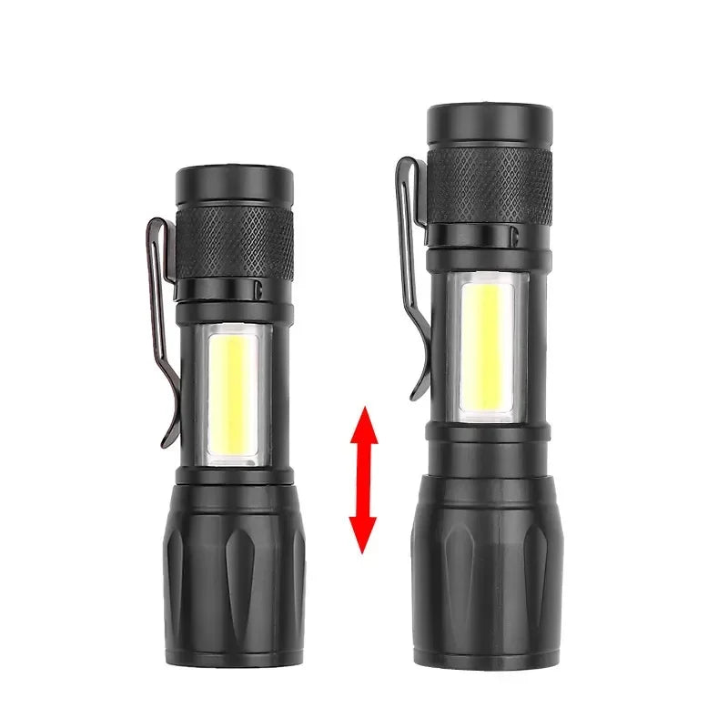 Portable Rechargeable LED Flashlight with Pen Clip Zoomable Waterproof Torch with Side Light Outdoor Camping Emergency Lantern