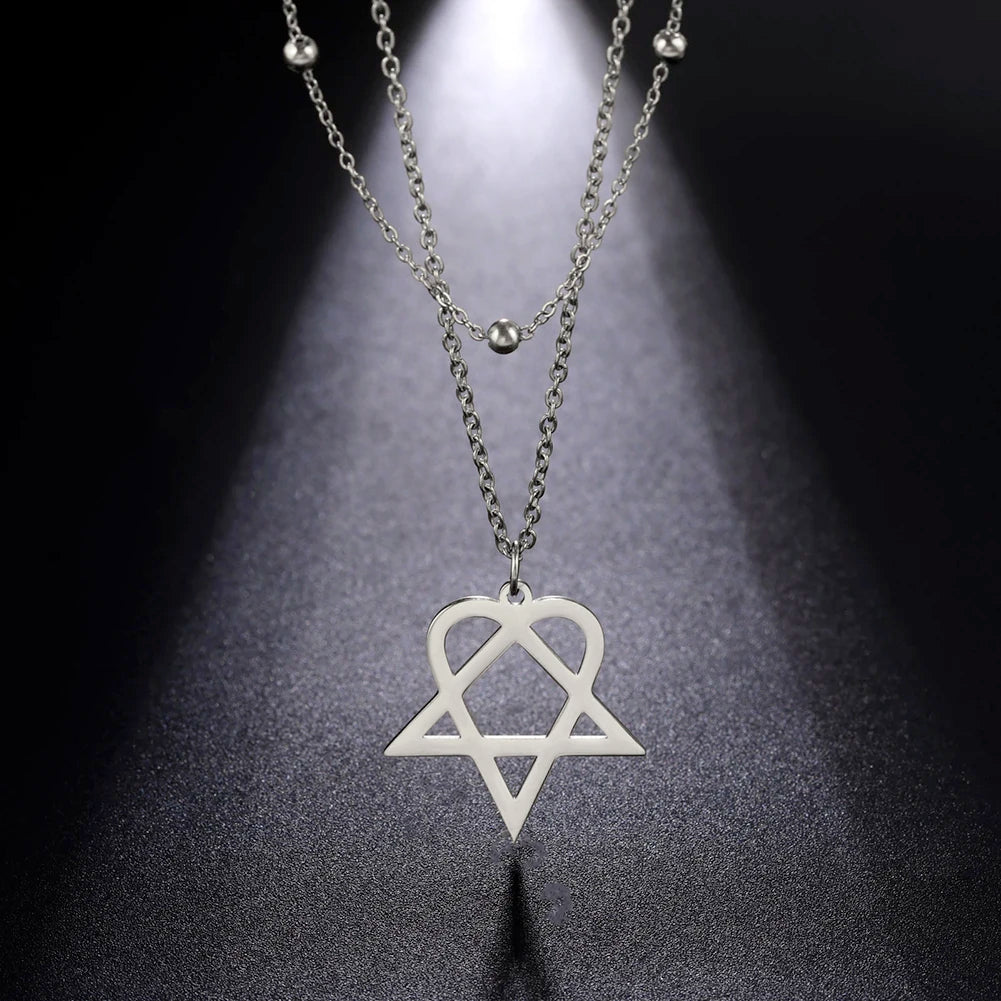 Lucktune Heartagram Star Pendant Necklace Stainless Steel Heart Pentagonal Chain Necklace Women Couple Jewelry Wedding Gift