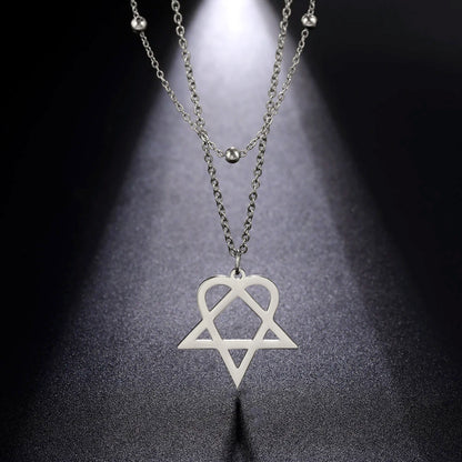 Lucktune Heartagram Star Pendant Necklace Stainless Steel Heart Pentagonal Chain Necklace Women Couple Jewelry Wedding Gift