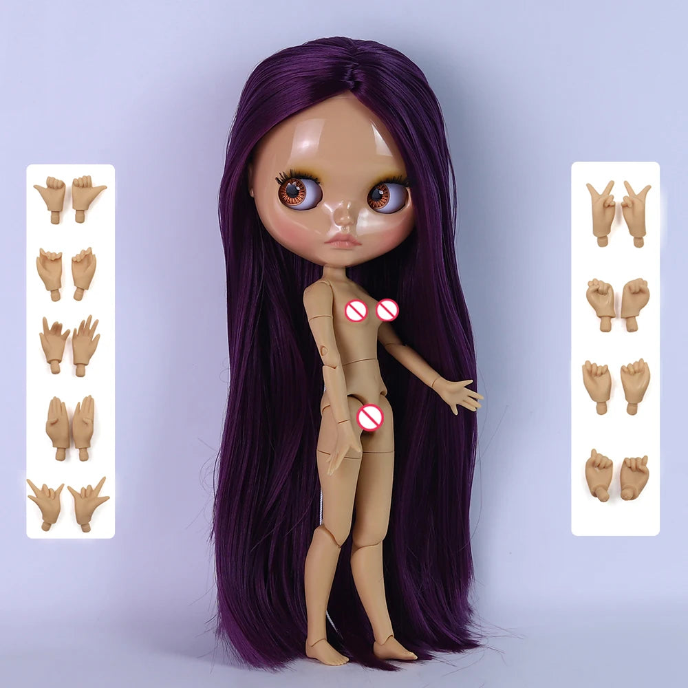 ICY DBS Blyth Doll 1/6 Joint 30cm Brown Skin Glossy Face Toothed Mouth Girl Doll BJD Toy Gift