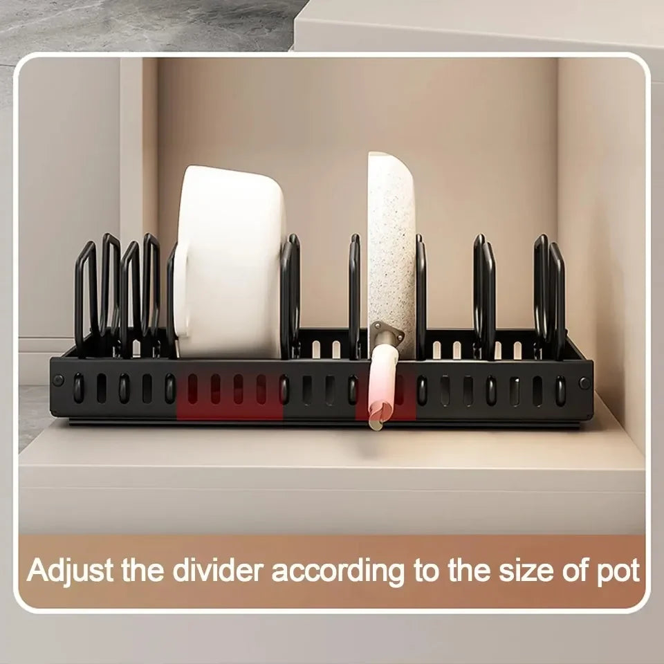 Kitchen Pull Out Pot Rack Adjustable Cupboard Trays with Slide Rails for Dishes Storage Organizer Drawer Partition Shelf