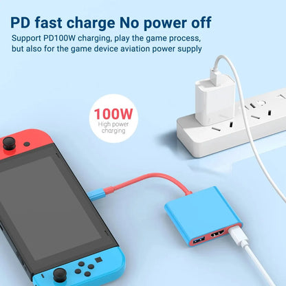 Portable Switch TV Dock 3 in 1 USB-C Game Hub with 4K HDMI,USB3.0(5Gbps) ,PD 100W Ports for Switch/OLED Mac Pro/Air