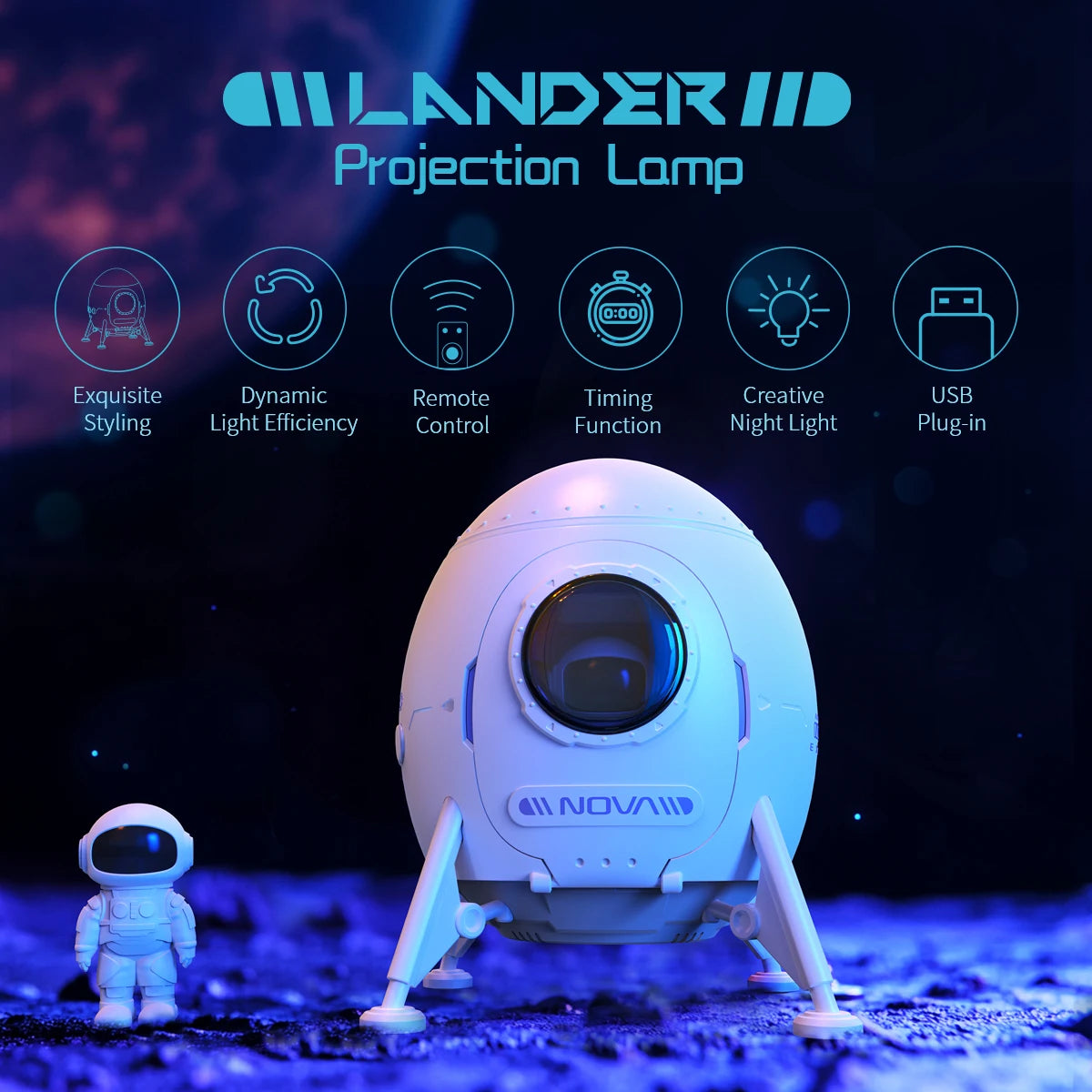 Stargate/Lander/Astronaut LED Projector Light USB Atmosphere Night Light Christmas Gift Bluetooth Speaker,for Room Party Decor
