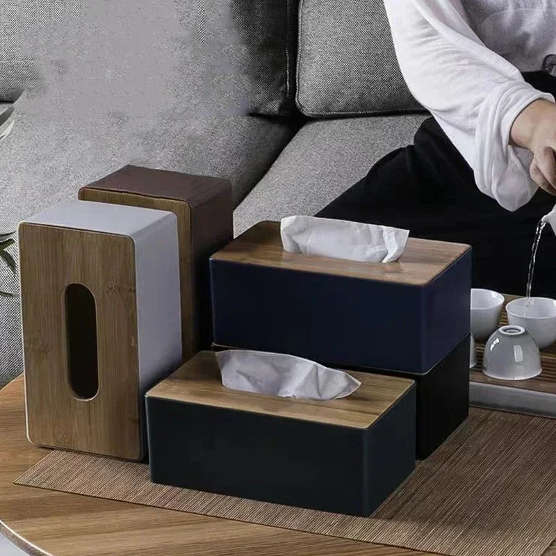 Tissue Box Table Napkin Holder Tissue Case Paper Box Container Bamboo Cover Solid Wood Storage Box Home DesktopTissue Box Holder