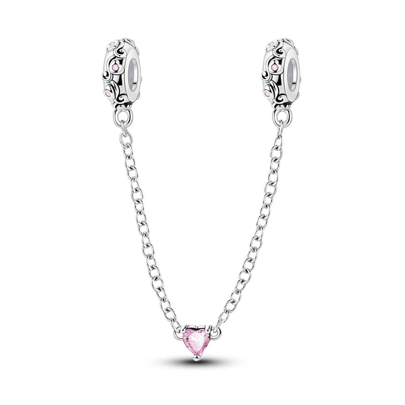 925 Sterling Silver Pink Charms Beads Butterfly Perfume Bottle Crown Heart Shaped Zircon Charms for Women Fine DIY Jewelry Gifts