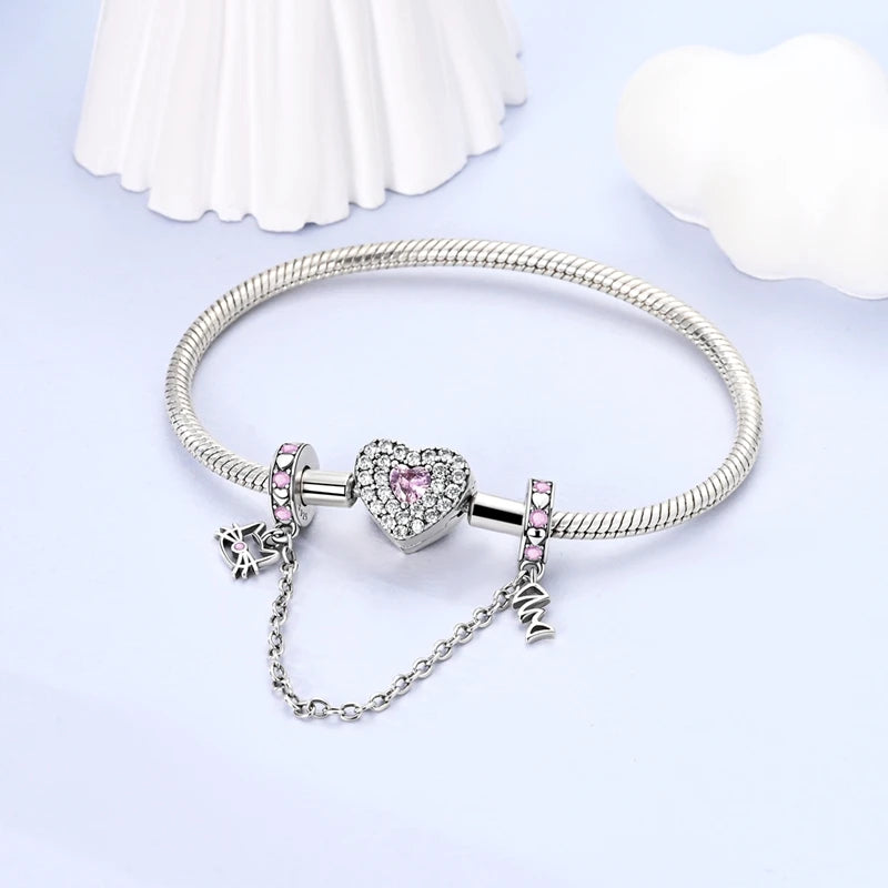 925 Sterling Silver Pink Charms Beads Butterfly Perfume Bottle Crown Heart Shaped Zircon Charms for Women Fine DIY Jewelry Gifts