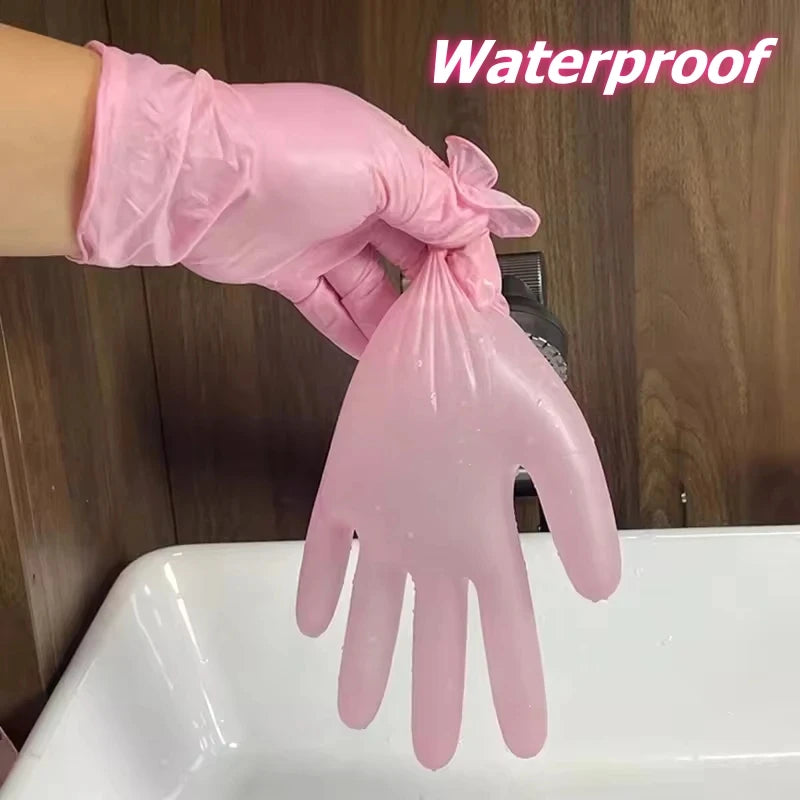 20/50/100PCS Pink Nitrile Disposable Gloves 3.5mil Latex Free Household Cleaning Gloves for Food Pre Tattoo Beauty Esthetician