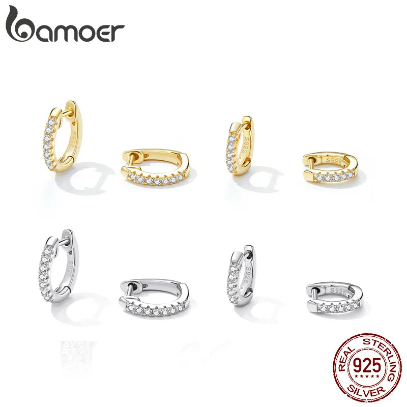 BAMOER 925 Sterling Silver Cubic Zirconia Ear Cuffs 18K Gold Plated Cartilage Hoop Huggie Earrings for Women Stackable Jewelry