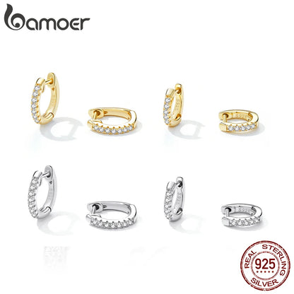 BAMOER 925 Sterling Silver Cubic Zirconia Ear Cuffs 18K Gold Plated Cartilage Hoop Huggie Earrings for Women Stackable Jewelry