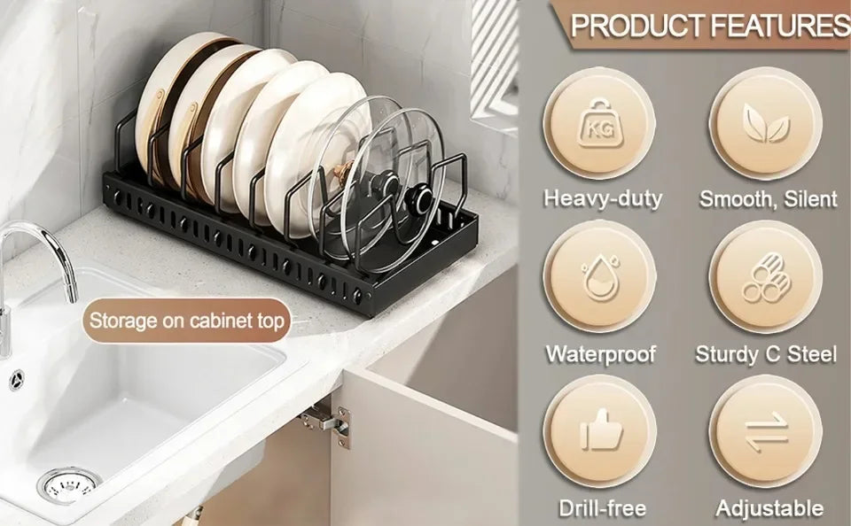 Kitchen Pull Out Pot Rack Adjustable Cupboard Trays with Slide Rails for Dishes Storage Organizer Drawer Partition Shelf