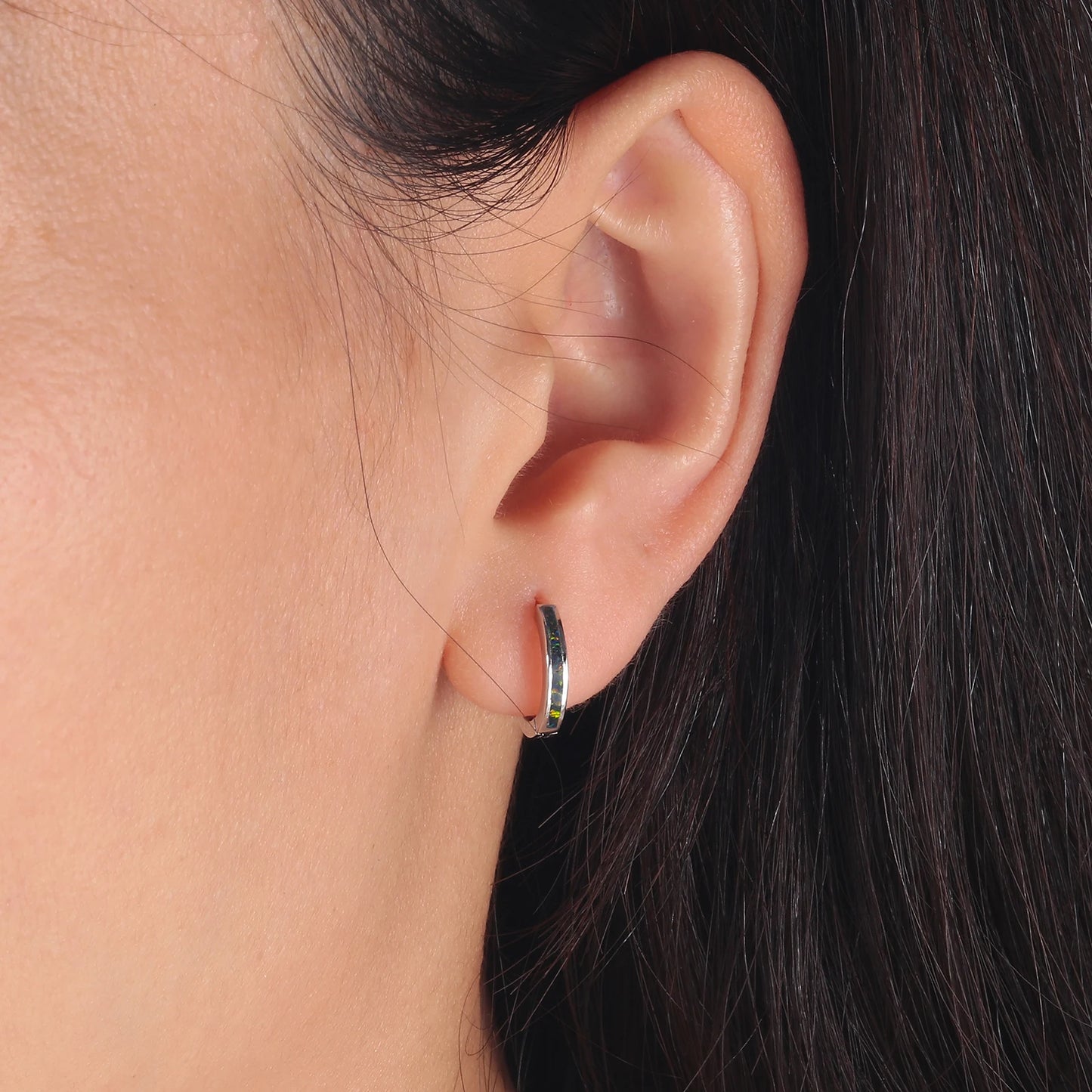CiNily Simple Small Round Opal Hoop Earrings for Women 925 Sterling Silver Dainty Huggie Earrings Tiny Ear Jewelry Gifts 12mm