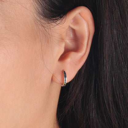 CiNily Simple Small Round Opal Hoop Earrings for Women 925 Sterling Silver Dainty Huggie Earrings Tiny Ear Jewelry Gifts 12mm