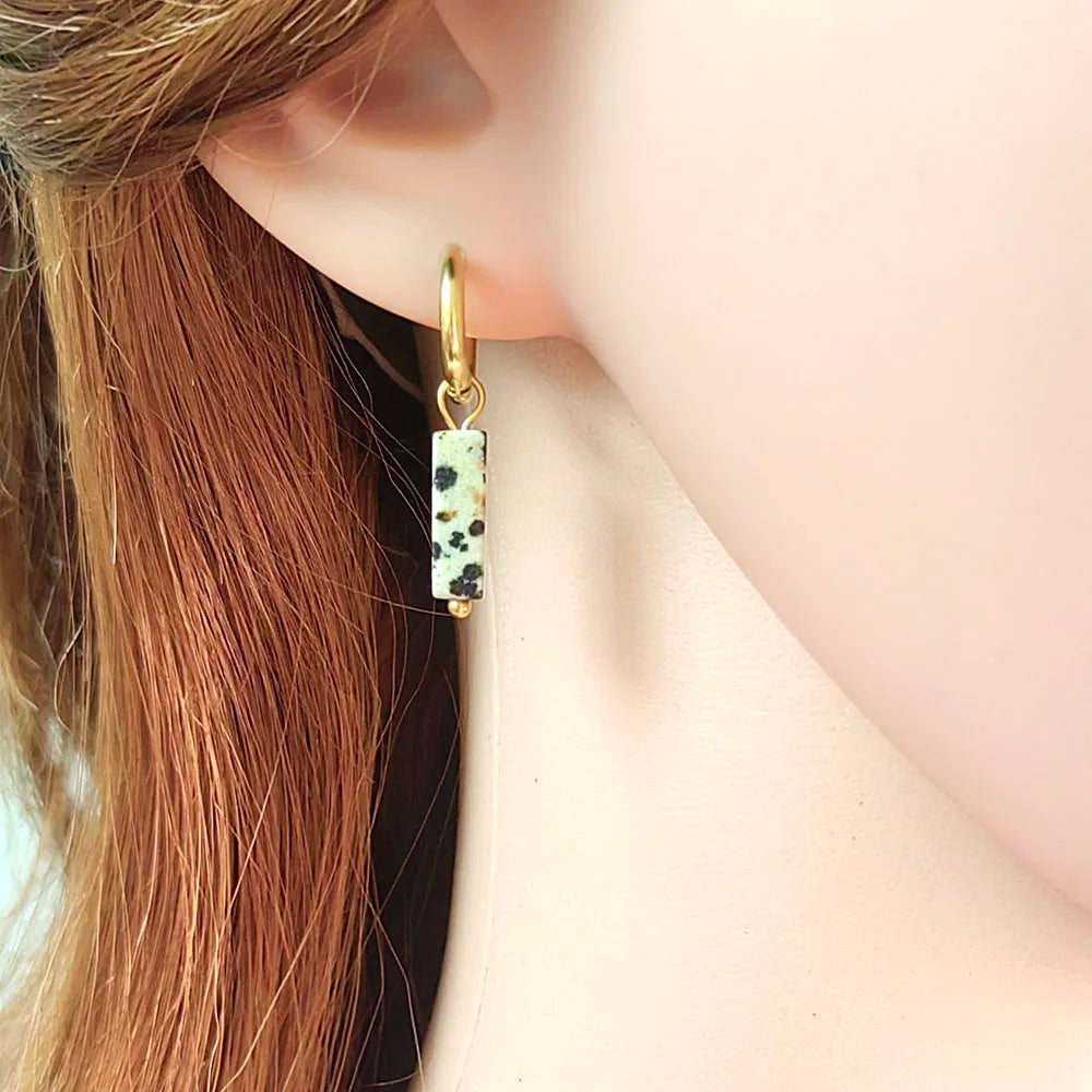 HUIDANG Earrings With Stones Boucles d'oreilles Square Natural Stones Small Hoops Earrings Woman New Trend 2025