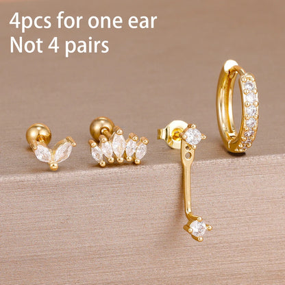4PCS Zircon Star Moon Flower Small Hoop Earrings Set For Women Stainless Steel Huggies Pendant Piercing Earrings Jewelry Aretes