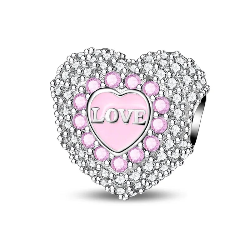 925 Sterling Silver Pink Charms Beads Butterfly Perfume Bottle Crown Heart Shaped Zircon Charms for Women Fine DIY Jewelry Gifts