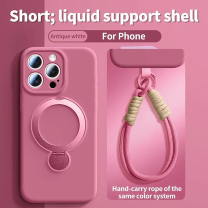 Liquid Silicone Bracket Magnetic Case For iPhone 17 16 15 14 13 Pro Max Air Magsafe With Hanging Rope Anti Fall Protective Cover