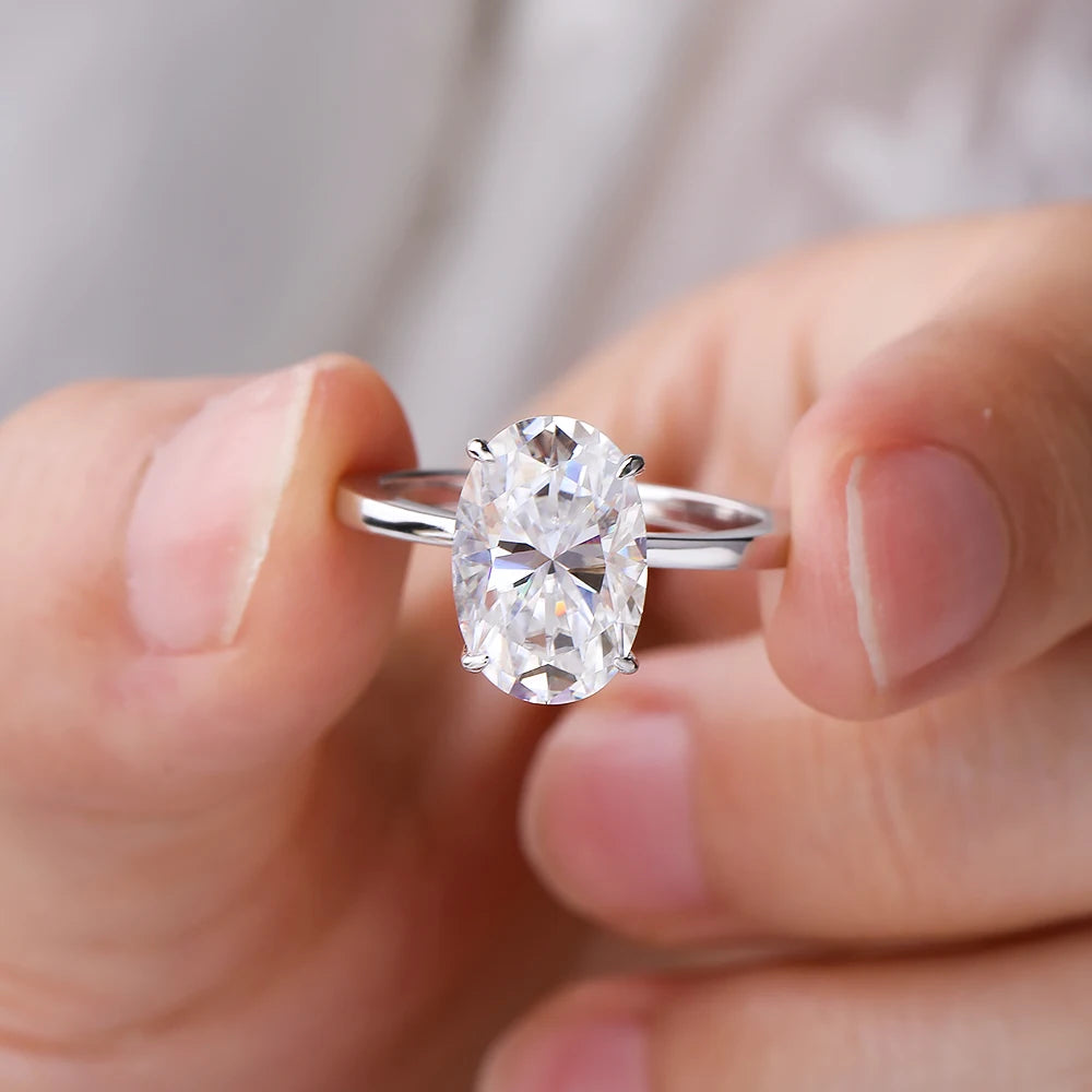 Certified 4.5CT Oval All Moissanite Ring 925 Sterling Silver for Women Sparkling Lab Diamond Engagement Wedding Band Jewelry GRA