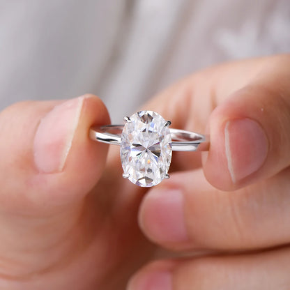 Certified 4.5CT Oval All Moissanite Ring 925 Sterling Silver for Women Sparkling Lab Diamond Engagement Wedding Band Jewelry GRA
