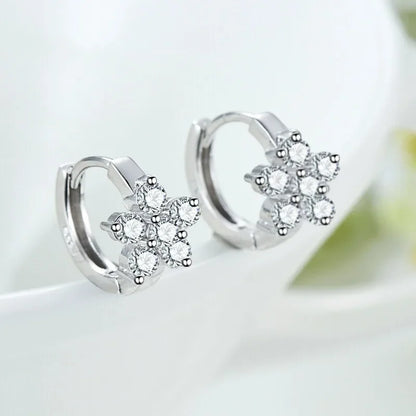 S925 Sterling Silver Charming Snowflake Pentagram Zircon Hoop Earrings for Women Fine Jewelry High Luxury Vintage Accessories