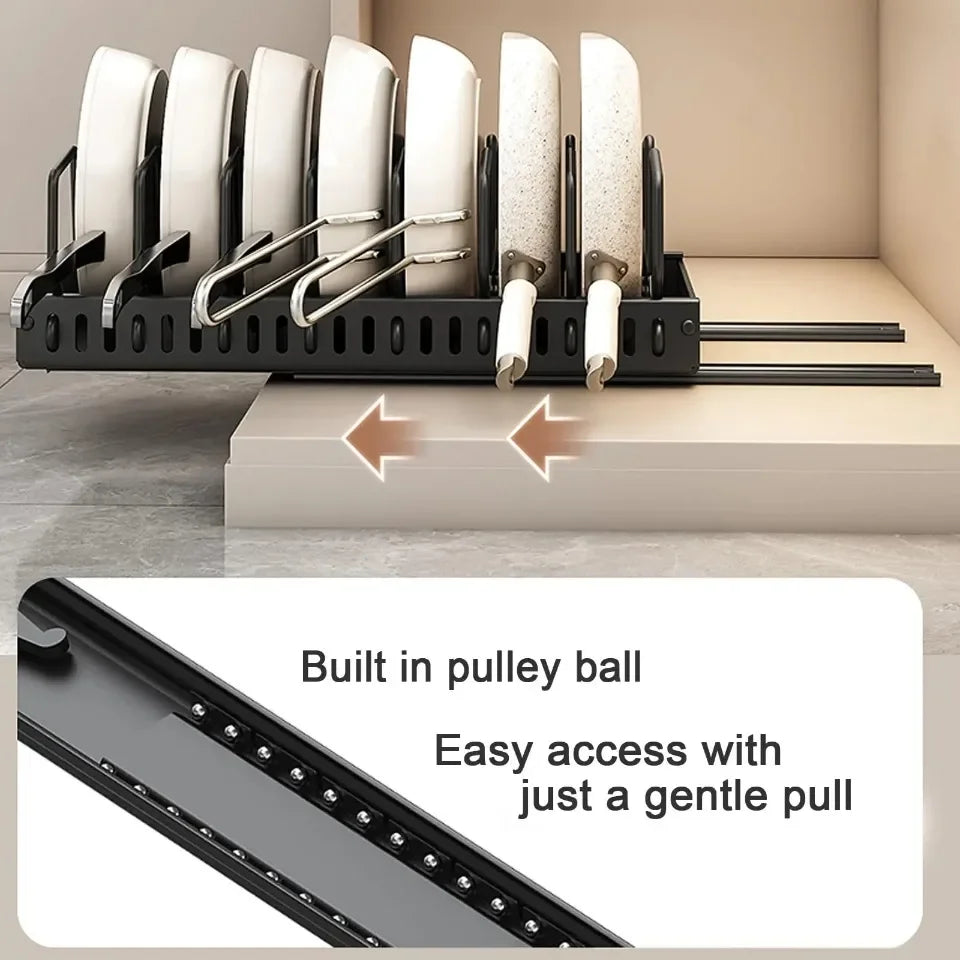 Kitchen Pull Out Pot Rack Adjustable Cupboard Trays with Slide Rails for Dishes Storage Organizer Drawer Partition Shelf