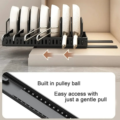 Kitchen Pull Out Pot Rack Adjustable Cupboard Trays with Slide Rails for Dishes Storage Organizer Drawer Partition Shelf