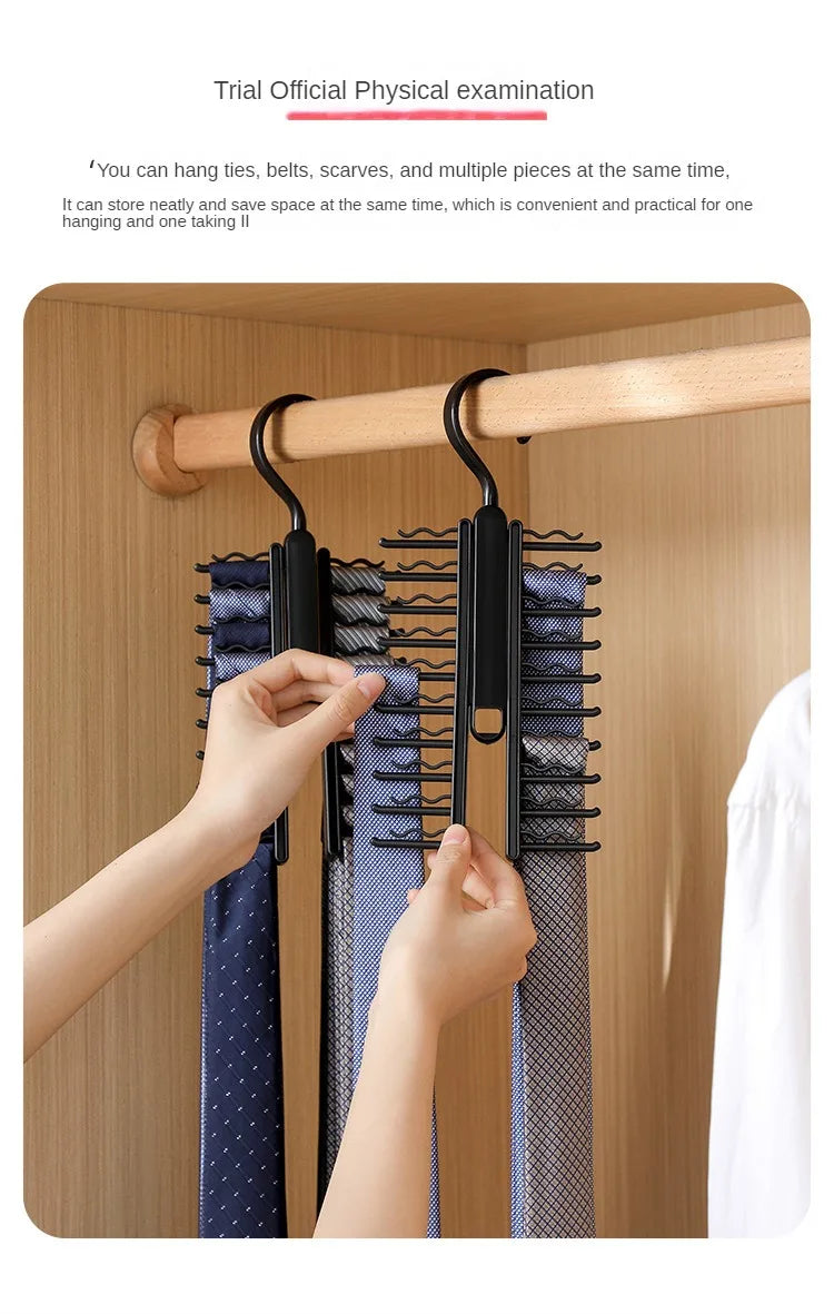 Tie Hanger Rotatable Necktie Storage Rack Clothes Hanger Organizer 20 Rows Large Capacity Belt Hooks Closet Skidproof Tie Clamp