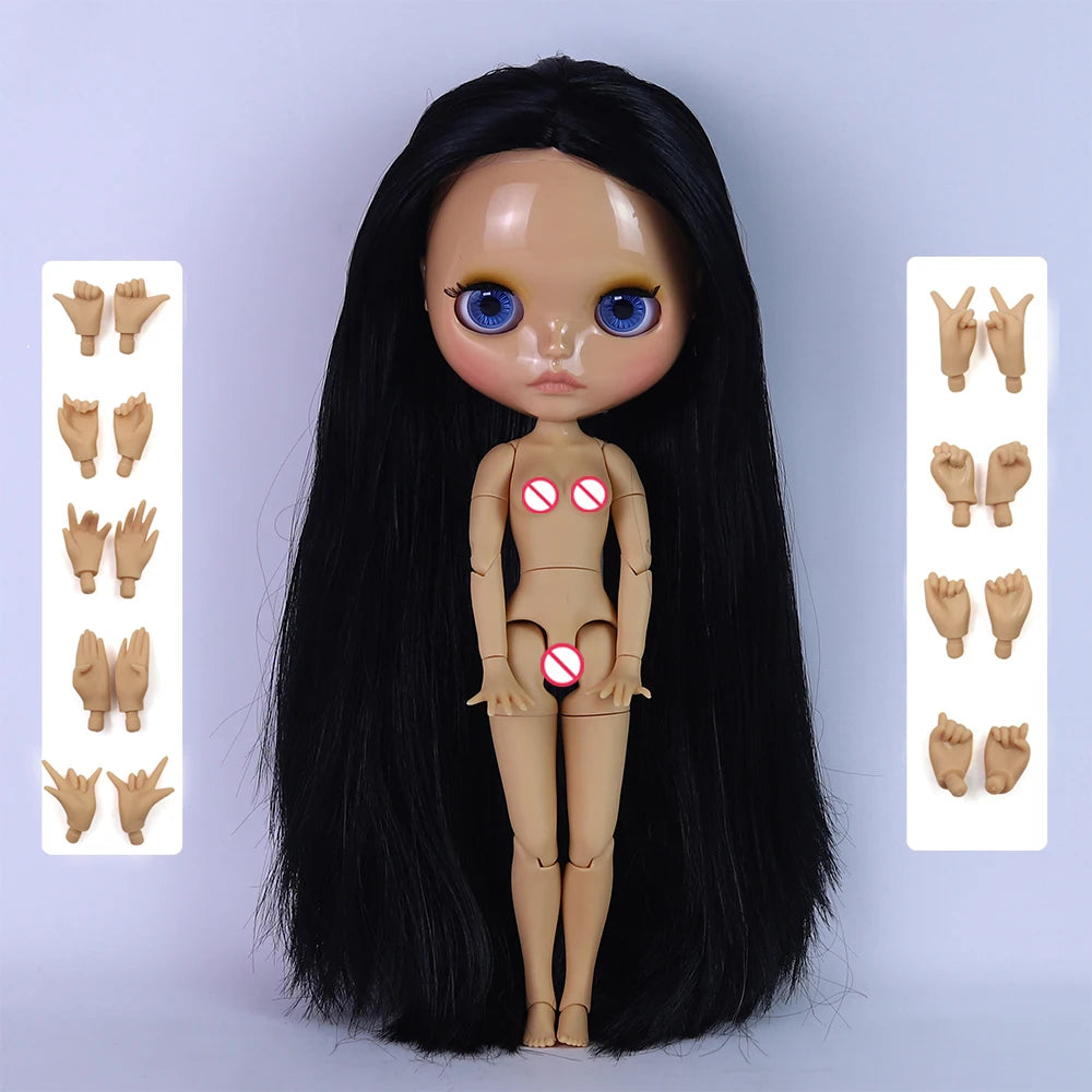 ICY DBS Blyth Doll 1/6 Joint 30cm Brown Skin Glossy Face Toothed Mouth Girl Doll BJD Toy Gift