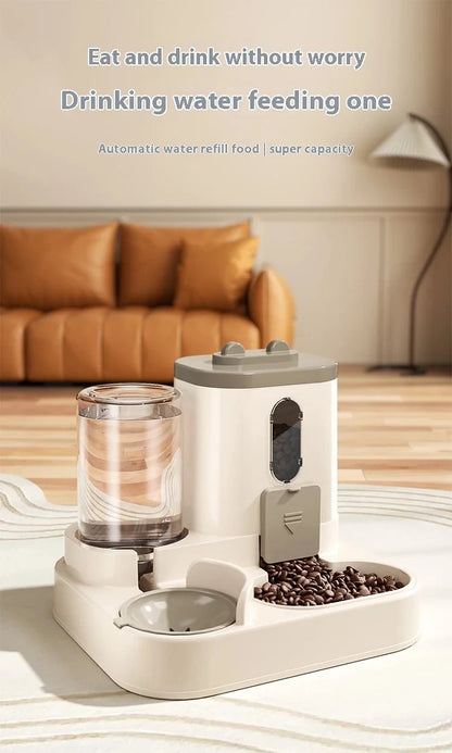 Dog & Cat Automatic Feeder & Waterer Set: Gravity Design, Leak-Proof, Spill-Proof, Anti-Slip, Easy to Clean, Built-In Food Bowl