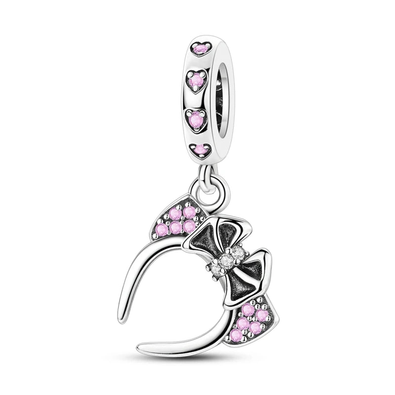925 Sterling Silver Pink Charms Beads Butterfly Perfume Bottle Crown Heart Shaped Zircon Charms for Women Fine DIY Jewelry Gifts