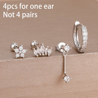 4PCS Zircon Star Moon Flower Small Hoop Earrings Set For Women Stainless Steel Huggies Pendant Piercing Earrings Jewelry Aretes