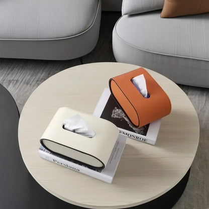 Light Luxury Paper Box High-end Living Room Creative Oval Leather Tissue Box Bedroom Desktop Napkin Storage Box Organization
