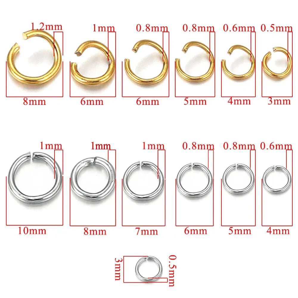 100-200pcs/lot 3/4/5/6/7/8/10mm Stainless Steel Gold Plated Jump Ring Connector for Diy Jewelry Making Accessories Wholesale