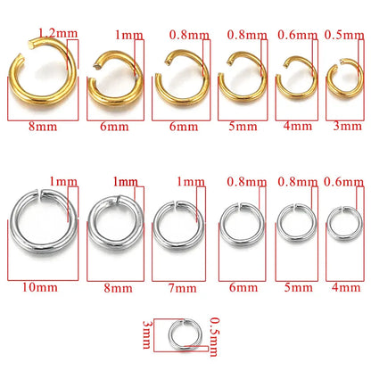 100-200pcs/lot 3/4/5/6/7/8/10mm Stainless Steel Gold Plated Jump Ring Connector for Diy Jewelry Making Accessories Wholesale
