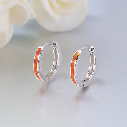 CiNily Simple Small Round Opal Hoop Earrings for Women 925 Sterling Silver Dainty Huggie Earrings Tiny Ear Jewelry Gifts 12mm