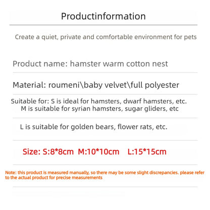 Winter Small Animal Sleeping Bed Soft Rabbit Squirrel Comfortable  Guinea Pig Nest Warm Mat Hamster House Guinea Pig Cage