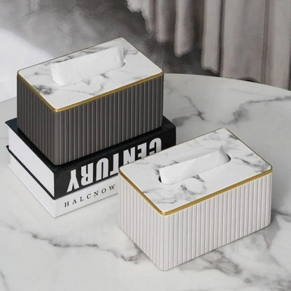 Vertical Pattern Leather Tissue Box Light Luxury Ornament Napkin Holder European Style High-end Paper Storage Container