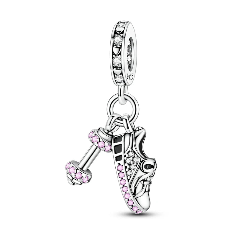 925 Sterling Silver Pink Charms Beads Butterfly Perfume Bottle Crown Heart Shaped Zircon Charms for Women Fine DIY Jewelry Gifts