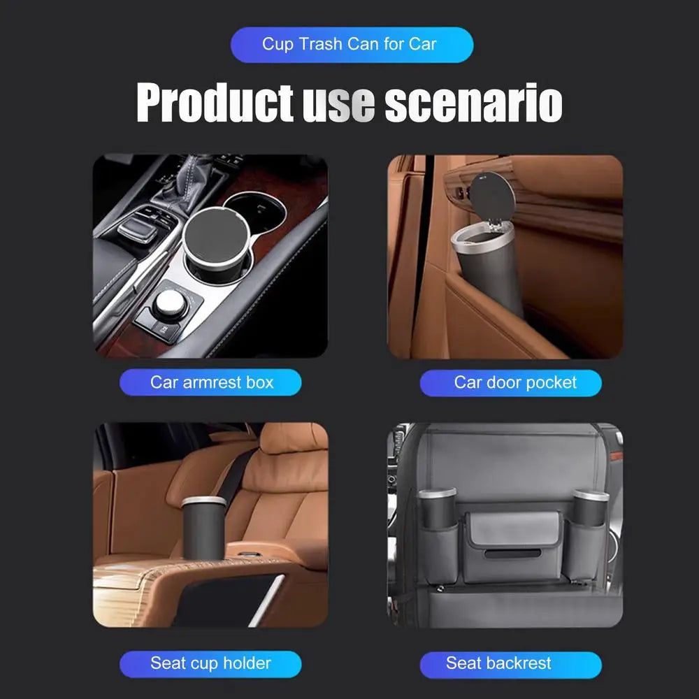 Compact Leakproof Mini Car Trash Can with Easy-Press Pop-Up Lid Durable Odor-Blocking Waterproof ABS Bin for Cup Holders Storage