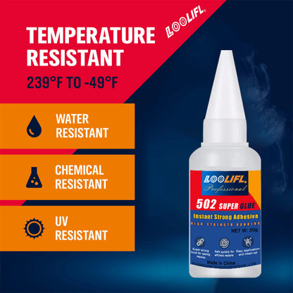 LOOLIFL Professional 502 Fast Glue Waterproof Universal Repair Adhesive Food Safe CA Glue for Plastic Wood Metal Ceramics Glass