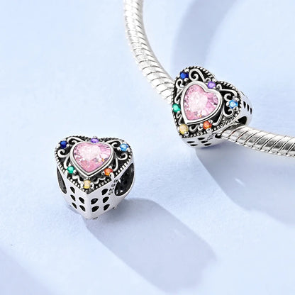 925 Sterling Silver Pink Charms Beads Butterfly Perfume Bottle Crown Heart Shaped Zircon Charms for Women Fine DIY Jewelry Gifts